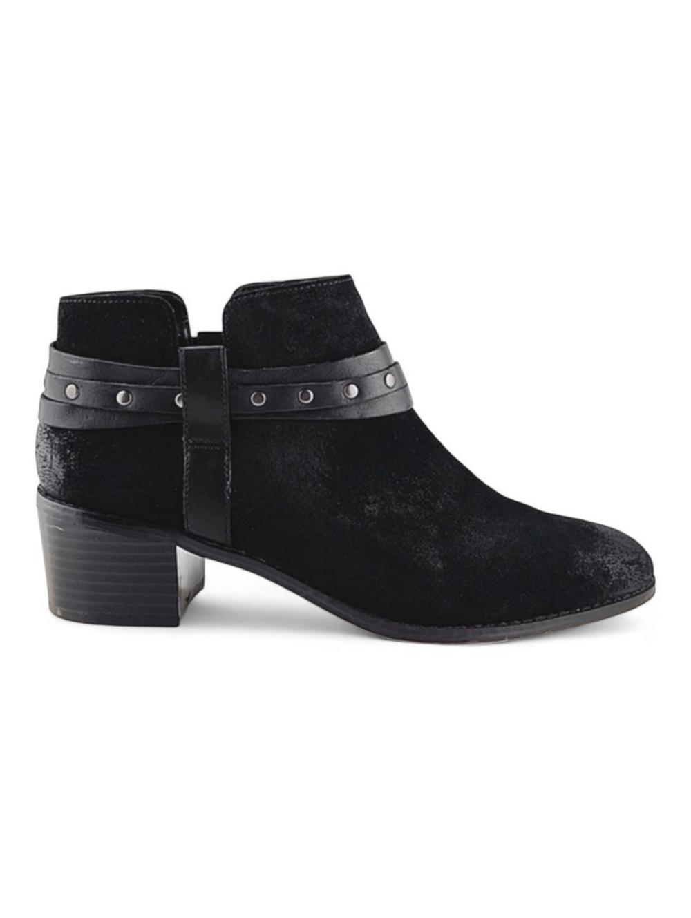 Clarks Somerset Ankle Boots Black Suede Studded Wrap Around Strap Side Zip 8.5M